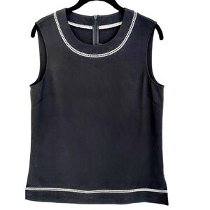 St. John silk black with white trim sleeveless top S